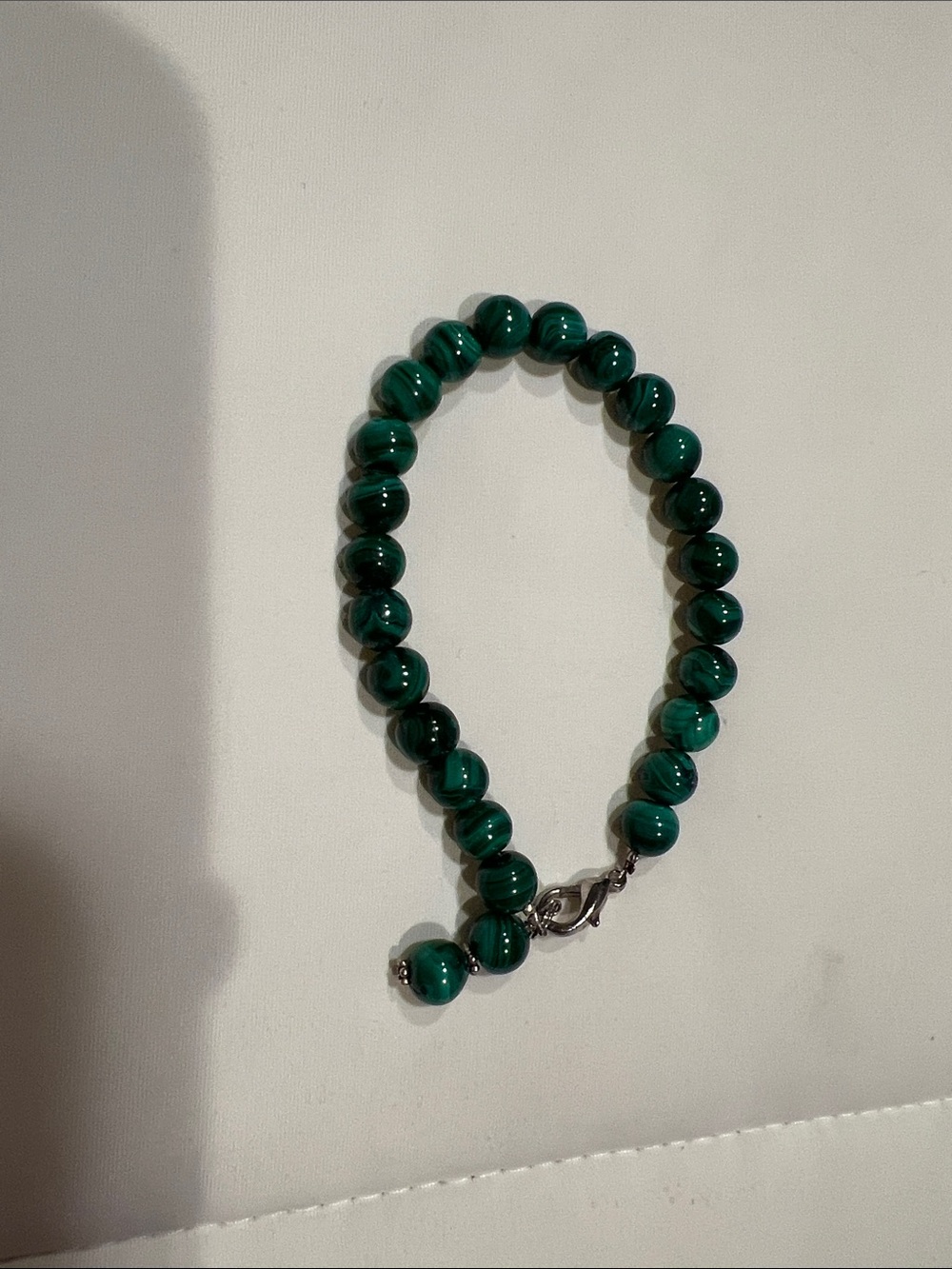 Green Beaded Bracelet - Polished Malachite Look